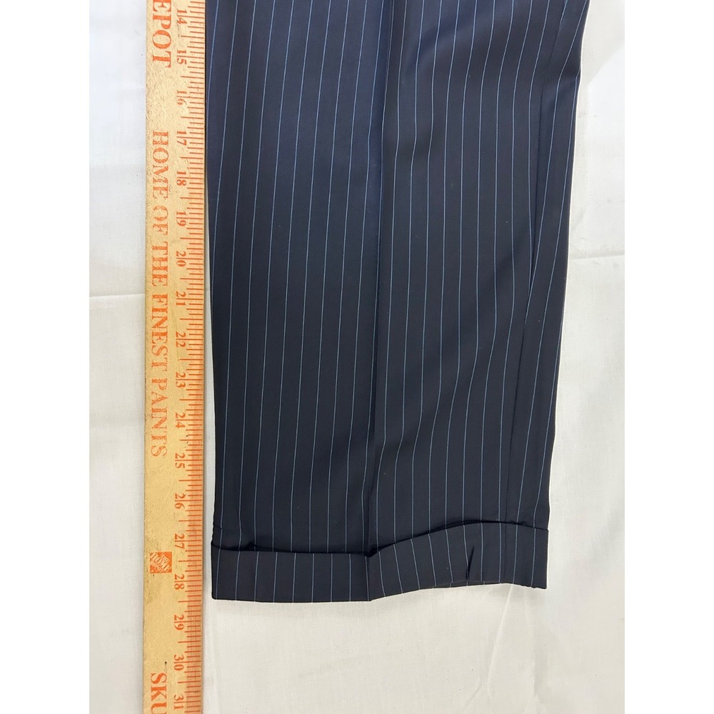 Nick Lopez Navy Blue Wool Pinstripe Pleated 2-Bt Suit Size 44R - Picture 4 of 16